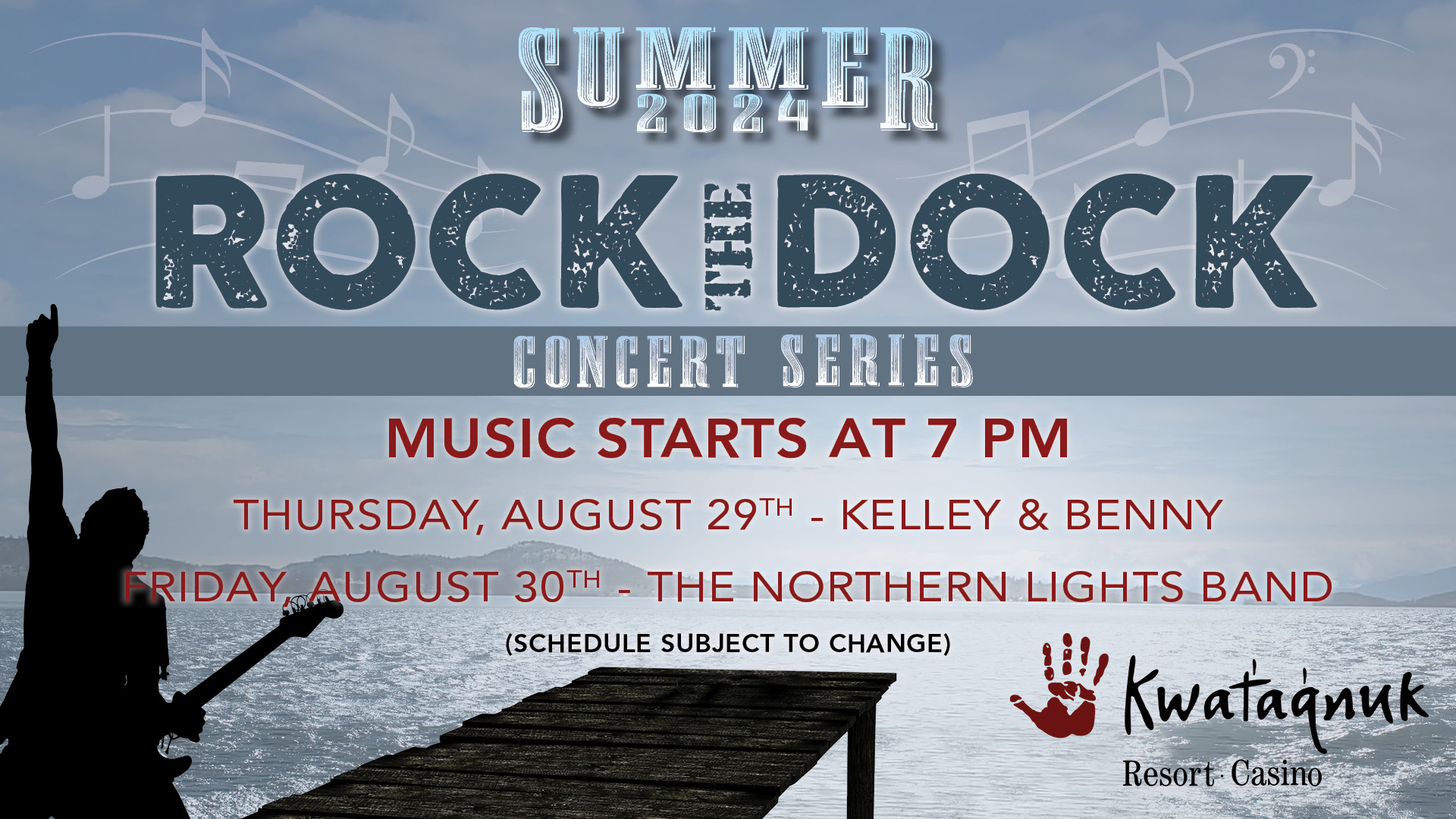 Rock the Dock, Kwataqnuk, Summer Concert Series, Summer Concert, Live music, free event, local event, free local event, Kelley & Benny, The Northern Lights Band, rockin the dock rock the docks,