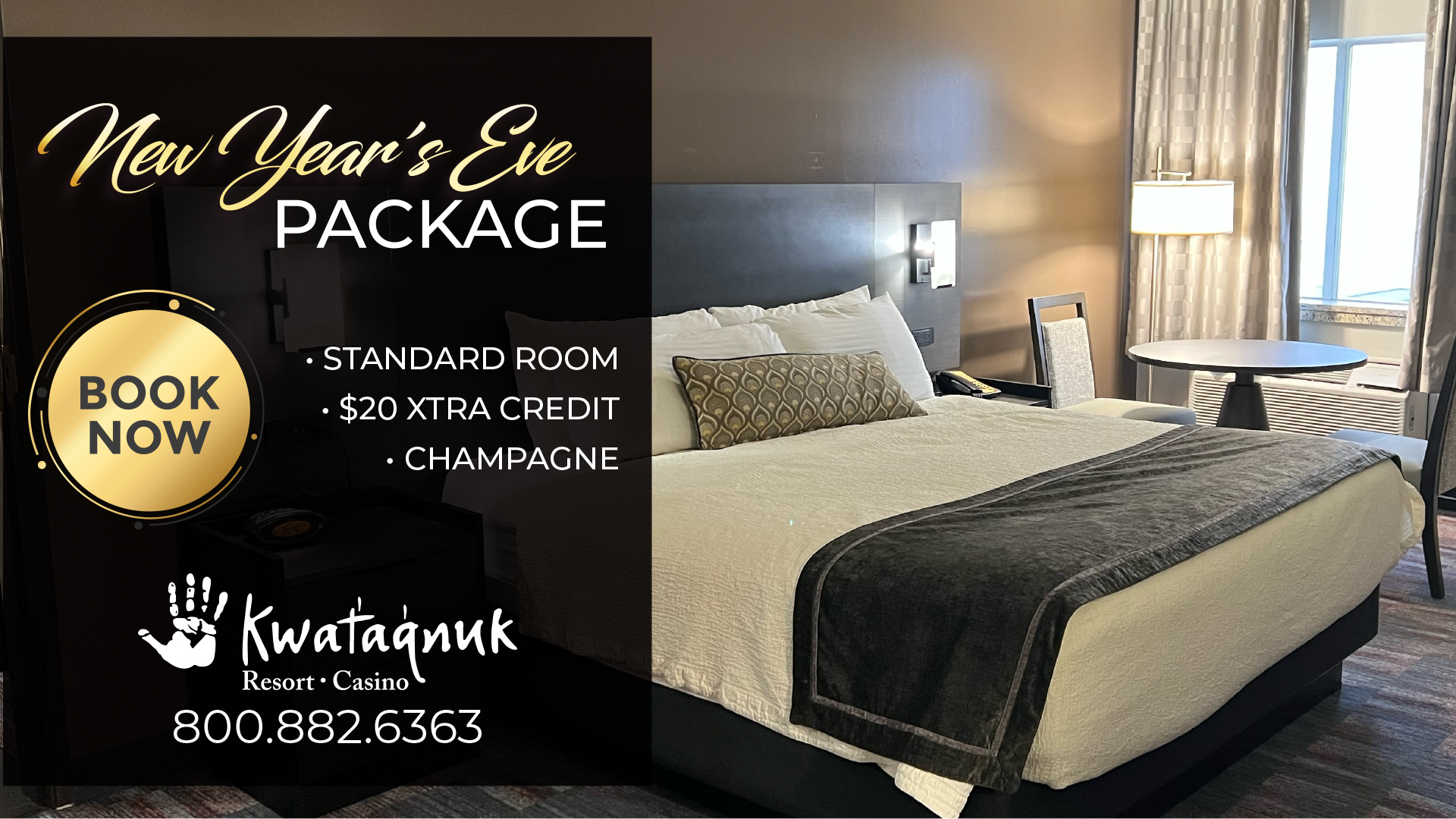 New Years Eve special, Kwataqnuk, Kwataqnuk hotel special, Hotel package, stay and play, Stay & Play, Stay n Play, Polson Montana, New Year's Eve offer, NYE, New Year's Eve hotel package, Stay and play package