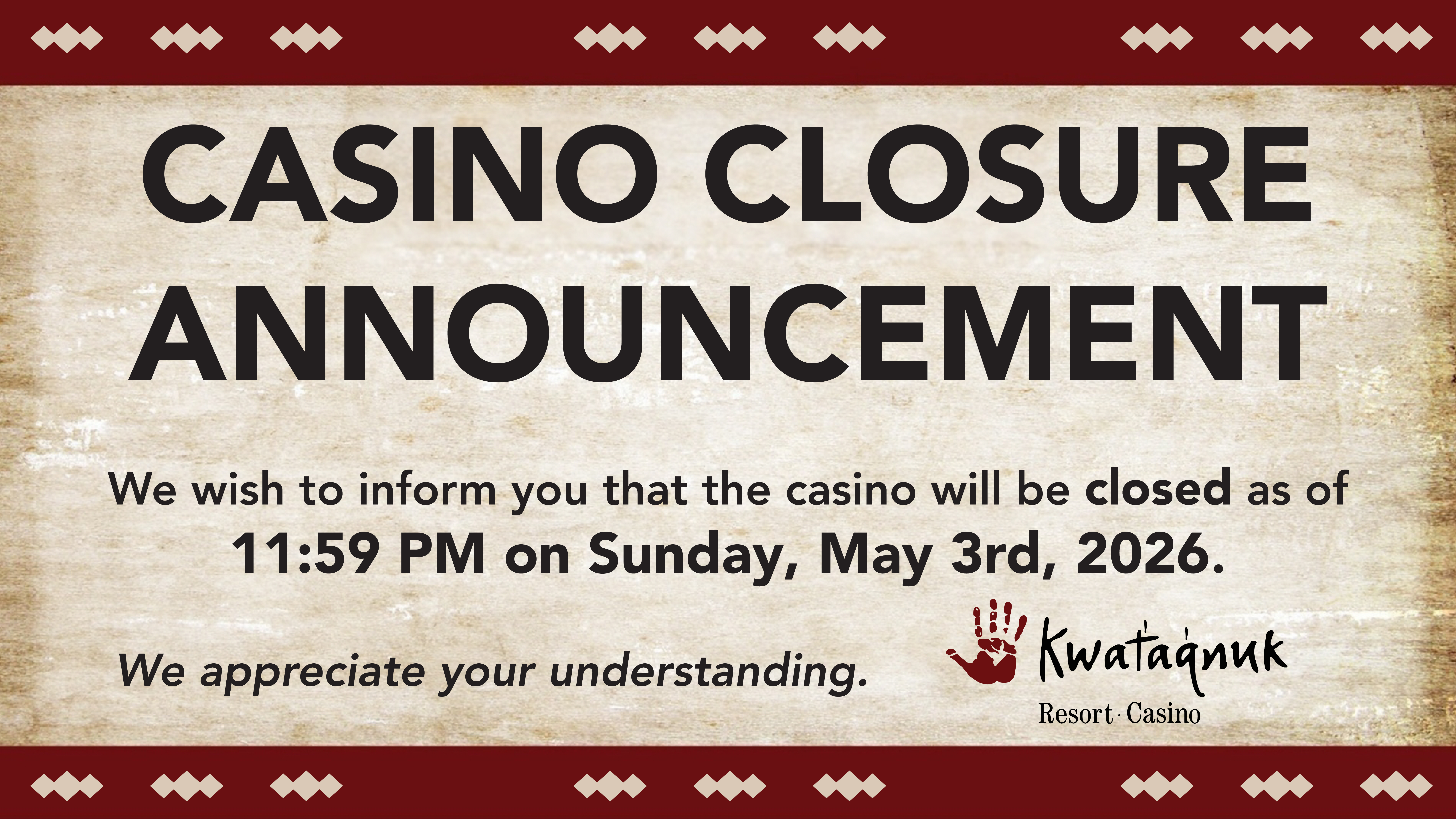 Casino Closure Announcement